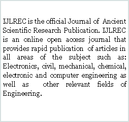 Text Box: IJLREC is the official Journal of  Ancient Scientific Research Publication. IJLREC is an online open access journal that provides rapid publication  of articles in all areas of the subject such as: Electronics, civil, mechanical, chemical, electronic and computer engineering as well as  other relevant fields of Engineering. 